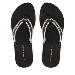 Japonki Tommy Hilfiger. Czarne klapki damskie Tommy Hilfiger, bez wzorów, bez obcasa. Za 189.99 zł.