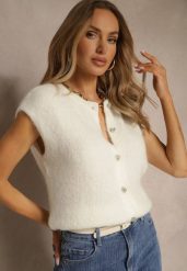 Jasnobeżowa Dzianinowa Kamizelka z Moherem z Zapięciem na Guziki Vorlina. Brązowe kamizelki damskie Renee, z dzianiny. Za 119.99 zł.