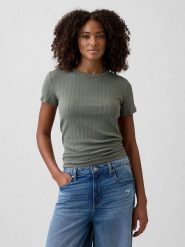 GAP Koszulka w kolorze khaki rozmiar: L. Brązowe bluzki damskie GAP, l, bez wzorów, prążkowane, bez kołnierzyka, bez ramiączek. Za 56.79 zł.