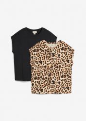 T-shirt z czystej bawełny organicznej (2 szt.). Czarne koszulki dziewczęce bonprix, bez wzorów, z bawełny, bez ramiączek. Za 65.98 zł.