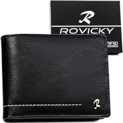 Portfel skórzany Rovicky N7-CMC czarny. Czarne portfele męskie ROVICKY, bez wzorów, ze skóry. Za 64.00 zł.