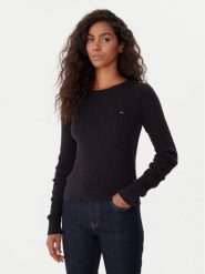 Tommy Jeans Sweter Cable Essential DW0DW22165 Czarny Regular Fit. Czarne swetry klasyczne damskie Tommy Jeans, s, z bawełny, bez kołnierzyka. Za 279.99 zł.