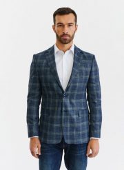 PAKO LORENTE – Granatowa casualowa marynarka męska w zieloną kratę. Zielone marynarki męskie Pako Lorente, bez wzorów, z elastanu. Za 549.99 zł.