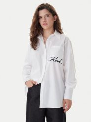 KARL LAGERFELD Koszula B1W11013 Biały Relaxed Fit. Białe koszule damskie Karl Lagerfeld, bez wzorów, z bawełny, bez kołnierzyka, bez ramiączek. Za 849.99 zł.
