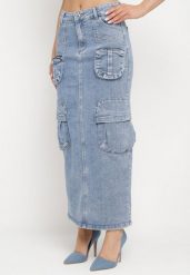 Jasnoniebieska Bawełniana Spódnica Maxi Ołówkowa z Kieszeniami w Stylu Cargo Venille. Niebieskie spódniczki damskie Born2be, l, bez wzorów, z bawełny, maxi, ołówkowe. Za 169.99 zł.