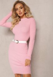 Różowa Wełniana Sukienka Midi Prążkowana z Półgolfem Sebhatta. Czerwone sukienki damskie Renee, s, bez wzorów, prążkowane, bez kołnierzyka, bez ramiączek, midi. Za 59.99 zł.