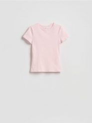 Bawełniany t-shirt slim fit - pastelowy róż. Czerwone t-shirty damskie Reserved, l, bez wzorów, z bawełny, bez kołnierzyka. Za 25.99 zł.