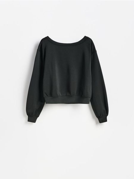 Gładka bluza z modalem - ciemnozielony. Zielone bluzy bez kaptura damskie Reserved, l, z dzianiny. Za 119.99 zł.