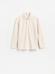 Koszulka polo regular z bawełną - złamana biel. Koszulki polo męskie Reserved, l, bez wzorów, z bawełny, bez ramiączek. Za 119.99 zł.