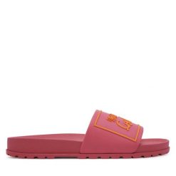 Klapki Versace Jeans Couture. Czerwone klapki damskie Versace Jeans Couture, bez wzorów, z jeansu, bez obcasa. Za 179.99 zł.