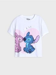 Koszulka Stitch - biały. Białe koszulki dziewczęce Sinsay, l, bez wzorów, bez ramiączek. Za 12.99 zł.