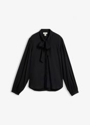 Bluzka z czystego modalu, z ozdobnym szalikiem. Czarne bluzki damskie bonprix, bez wzorów, bez kołnierzyka, bez ramiączek. Za 149.99 zł.