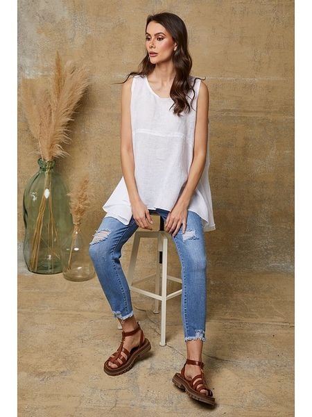 Joséfine Lniany top "Ottilie" w kolorze białym rozmiar: M. Białe topy damskie Joséfine, m, bez wzorów, ze lnu, bez kołnierzyka. Za 130.99 zł.