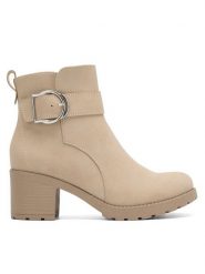 Clara Barson Botki WS2902-06 Beżowy. Brązowe botki damskie Clara Barson, ze skóry, bez obcasa, na słupku, bez zapięcia. Za 159.99 zł.