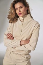 Sztruksowa Bluza na Stójce - Beżowa. Brązowe bluzy bez kaptura damskie Figl, l, z elastanu. Za 229.00 zł.