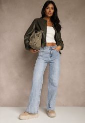 Niebieskie Jeansy z Bawełny o Szerokim Kroju High Waist Ozdobione Przetarciami Feless. Niebieskie jeansy damskie Renee, z podwyższonym stanem. Za 119.99 zł.