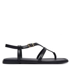 Sandały Tommy Hilfiger. Czarne sandały damskie Tommy Hilfiger, bez wzorów, bez obcasa, na płaskiej podeszwie. Za 449.99 zł.