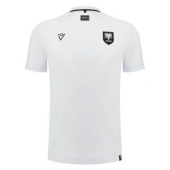 Koszulka Albańska Travel 2024/25. Białe t-shirty sportowe męskie Macron, bez ramiączek, do piłki nożnej. Za 224.50 zł.
