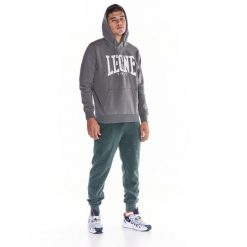 Męska bluza z kapturem Leone 1947 Apparel. Szare bluzy sportowe męskie LEONE 1947 APPAREL, bez wzorów, z tkaniny, sportowe, bez kołnierzyka, bez ramiączek. W wyprzedaży za 139.75 zł.