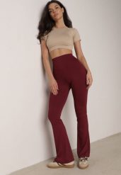 Bordowe Elastyczne Spodnie z Gumką w Talii i Wysokim Stanem Brinamla. Czerwone spodnie dresowe damskie Born2be, l, z jeansu, na fitness i siłownię. Za 49.99 zł.