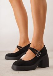 Czarne Półbuty na Słupku z Podwójnym Paskiem z Cyrkoniowymi Klamrami Nerilin. Czarne półbuty damskie Born2be, bez wzorów, z jeansu, biznesowe, bez obcasa, na słupku. Za 109.99 zł.