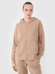 4F Bluza dresowa rozpinana z kapturem damska - beżowa XS. Brązowe bluzy sportowe damskie 4f, xs, z bawełny. Za 159.99 zł.