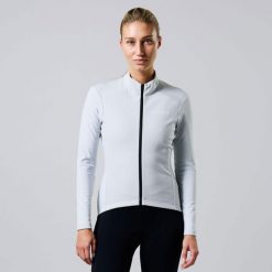 Damska kurtka kolarska Thermo Fleece z długim rękawem. Szare kurtki damskie ACELERA, na zimę, bez wzorów, z jersey, bez kaptura. W wyprzedaży za 253.76 zł.