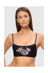 MOSCHINO Czarna góra od bikini z kwiecistym logo. Czarne bikini damskie MOSCHINO, bez wzorów. W wyprzedaży za 249.99 zł.