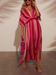 Milan Kiss Sukienka w kolorze czerwono-różowym rozmiar: S. Czerwone sukienki damskie Milan Kiss, na imprezę, s, bez wzorów, z wiskozy, bez kołnierzyka, bez ramiączek, maxi. Za 173.99 zł.