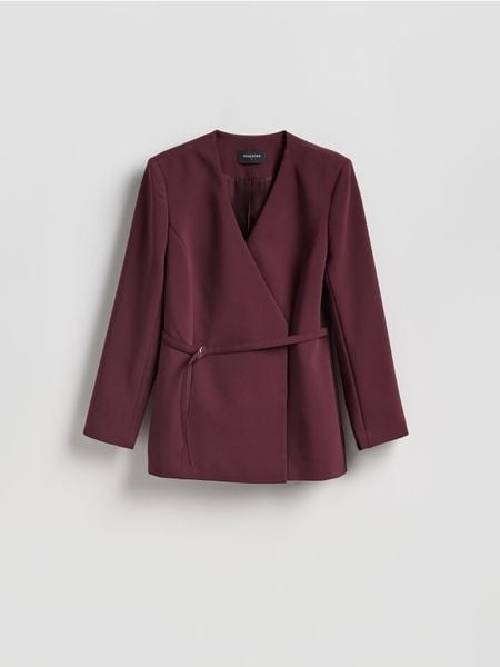 Marynarka z paskiem - burgundowy. Czerwone marynarki i żakiety damskie Reserved, l, bez wzorów, z tkaniny. Za 249.99 zł.
