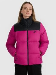 4F Kurtka puchowa z wypełnieniem syntetycznym damska - różowa XL. Czerwone kurtki damskie 4f, na zimę, uniwersalny, bez wzorów, z dzianiny, bez kaptura. Za 349.99 zł.