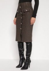 Czarno-Beżowa Ołówkowa Tweedowa Spódnica w Kraciasty Wzór z Guzikami Anitusa. Czarne spódniczki damskie Born2be, m, bez wzorów, z jeansu, eleganckie, midi, ołówkowe. Za 79.99 zł.