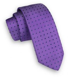 Fioletowy Klasyczny Męski Krawat -ALTIES- 6cm, w Granatowe Groszki, Kropki. Niebieskie krawaty i muchy męskie Alties, bez wzorów, z tkaniny, eleganckie. Za 49.00 zł.