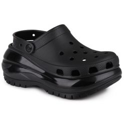 Klapki chodaki damskie sportowe Crocs MEGA CRUSH. Czarne klapki damskie Crocs, bez wzorów, z jeansu, bez obcasa, na platformie. Za 279.00 zł.