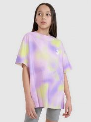 4F T-shirt oversize z nadrukiem dziewczęcy - fioletowy 158 (12-13 lat). Fioletowe koszulki dziewczęce 4f, bez wzorów, z bawełny, bez ramiączek. W wyprzedaży za 39.99 zł.