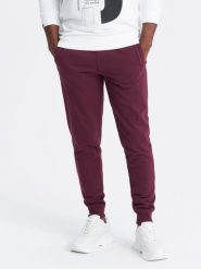 Męskie dresowe spodnie bawełniane joggery BASIC – bordowe V3 OM-PABS-0174 - XXL. Czerwone spodnie dresowe męskie Ombre Clothing, z bawełny. Za 119.99 zł.