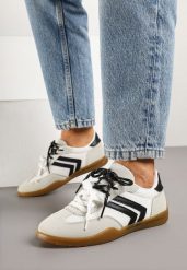 Białe Sneakersy Tenisówki z Geometrycznym Motywem Telanilia. Białe trampki i tenisówki damskie Born2be, bez wzorów, z jeansu. Za 89.99 zł.