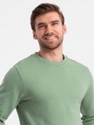 Męska bluza dresowa BASIC z okrągłym dekoltem - zielona V3. Zielone bluzy bez kaptura męskie Ombre Clothing, m, z bawełny. W wyprzedaży za 109.49 zł.