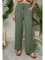 Le Monde du Lin Lniane spodnie w kolorze khaki rozmiar: 36/38. Brązowe spodnie materiałowe damskie Le Monde du Lin, bez wzorów, ze lnu, klasyczne, z standardowym stanem. Za 121.99 zł.