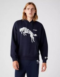 WRANGLER 75TH ANNI MĘSKA BLUZA Z KAPTUREM LOGO NADRUK HOODIE DARK SAPPHIRE W645HTB08 112146182. Niebieskie bluzy z kapturem męskie Wrangler, m. Za 149.99 zł.