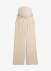 Spodnie ciążowe z bawełnianego muślinu, loose fit. Niebieskie spodnie materiałowe damskie bonprix, bez wzorów, z bawełny, moda ciążowa. Za 149.99 zł.