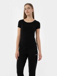 4F T-shirt regular gładki damski L. Białe t-shirty damskie 4f, l, bez wzorów, z bawełny, bez kołnierzyka. Za 49.99 zł.