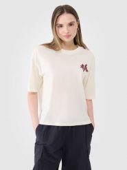 4F T-shirt oversize z nadrukiem damski - biały XL. Białe t-shirty damskie 4f, xl, bez wzorów, z bawełny, bez kołnierzyka. W wyprzedaży za 39.99 zł.