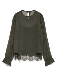 Vero Moda Bluzka w kolorze khaki rozmiar: M. Brązowe bluzki damskie Vero Moda, m, bez wzorów, z koronki, bez kołnierzyka, bez ramiączek. Za 134.95 zł.