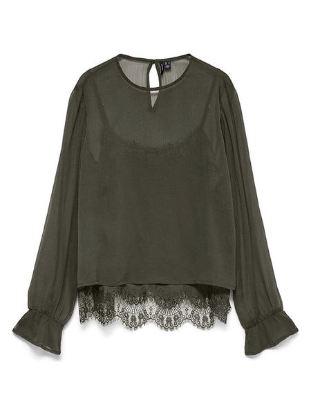 Vero Moda Bluzka w kolorze khaki rozmiar: M. Brązowe bluzki damskie Vero Moda, m, bez wzorów, z koronki, bez kołnierzyka, bez ramiączek. Za 134.95 zł.