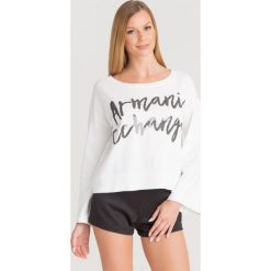 SWETER Armani Exchange. Białe swetry klasyczne damskie Armani Exchange, l, z dzianiny, bez kołnierzyka. Za 305.40 zł.