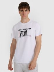 4F T-shirt regular z nadrukiem męski - biały 3XL. Białe t-shirty męskie 4f, m, bez wzorów, z bawełny, bez kołnierzyka. W wyprzedaży za 49.99 zł.