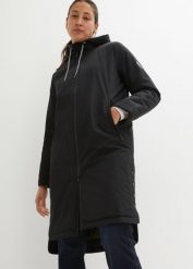 Nieprzemakalny płaszcz przeciwdeszczowy watowany w długości midi. Czarne kurtki przeciwdeszczowe damskie bonprix, bez wzorów. Za 429.99 zł.