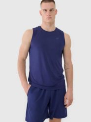T-SHIRT MĘSKI 4F KOSZULKA TOP TANK SZYBKOSCHNĄCA. Czarne t-shirty męskie 4f, m, bez wzorów, z dresówki, bez kołnierzyka. Za 69.99 zł.
