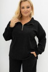 Oversizowa prążkowana czarna bluza Good Day Ahead z kołnierzem i zamkiem Plus Size Oversize. Czarne bluzy bez kaptura damskie Moda Size Plus Iwanek, l, z dzianiny. Za 219.90 zł.